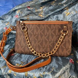 Michael Kors Dark Brown Belt Bag with Gold Chain